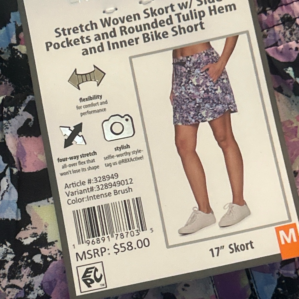 RBX Intense Brush Skort with Side Pockets- Medium NWT- 4 Way Stretch - Picture 2 of 7